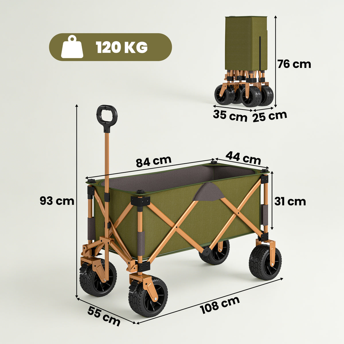 Bollerwagen, klappbar, mit Klapptisch, Stahlrahmen, h?henverstellbarer Griff, Gr¨¹n, 108 x 55 x 93 cm