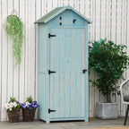 Garden Shed Vertical Utility 3 Shelves Shed Wood Outdoor Garden Tool Storage Unit Storage Cabinet, 77 x 54.2 x 179cm - Blue