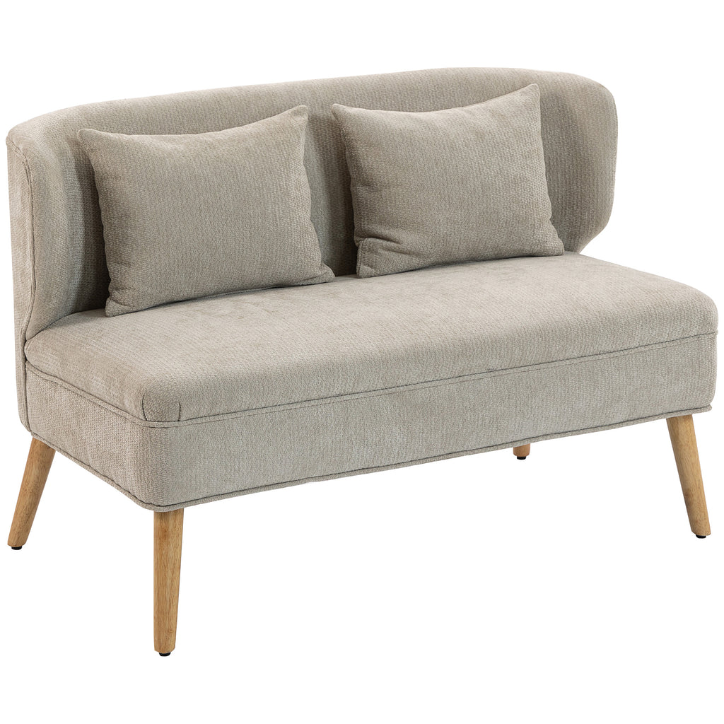 2-Sitzer-Sofa, kleines Chenille-Sofa mit Flügelrücken, dickem Sitz, Gummibaumholzfüßen, Beige