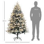Künstlicher Weihnachtsbaum, 180 cm, LED-Lichter, schneebedeckt, flammenhemmend, Metall