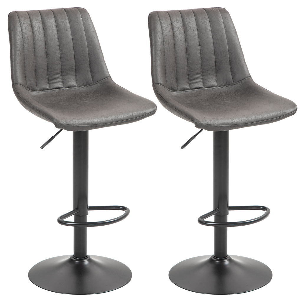 2er-Set Barhocker im Retrodesign, inkl. Fußstütze, höhenverstellbar, Gaslift, Dunkelgrau