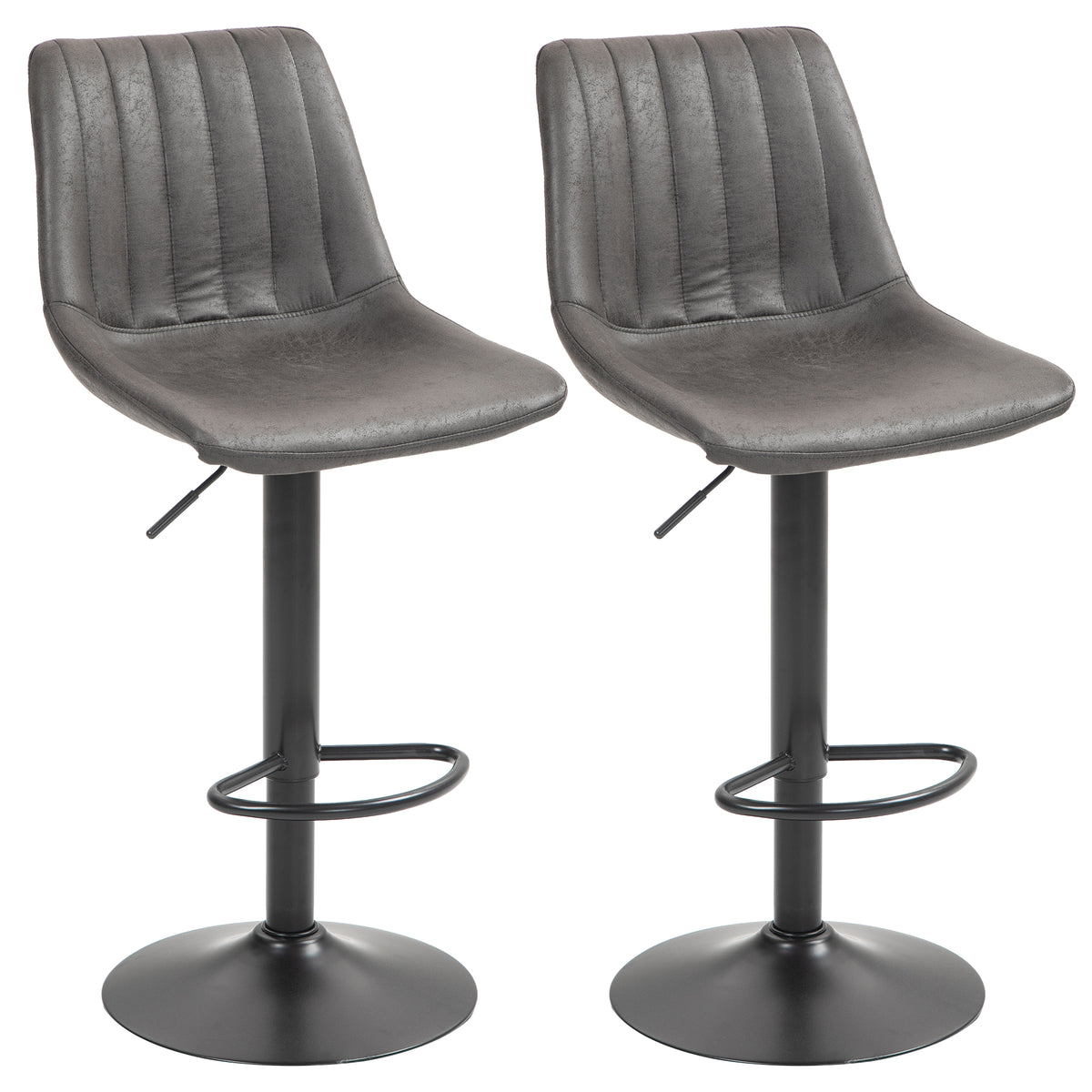 2er-Set Barhocker im Retrodesign, inkl. Fußstütze, höhenverstellbar, Gaslift, Dunkelgrau