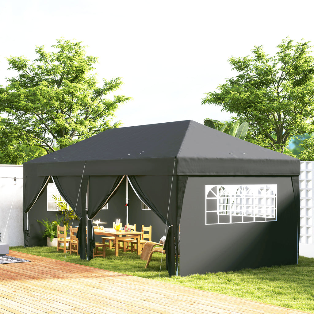 Pavillon ca. 6x3m Stabil Winterfest Pop-up Faltpavillon mit Fenster Reißverschlusstür Seitenteilen UV Schutz