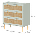 Schlafzimmer-Kommode mit 3 Schubladen, Rattan-Fronten, Kleiderkommode f¨¹r Flur, Eingangsbereich, MDF, Gr¨¹n