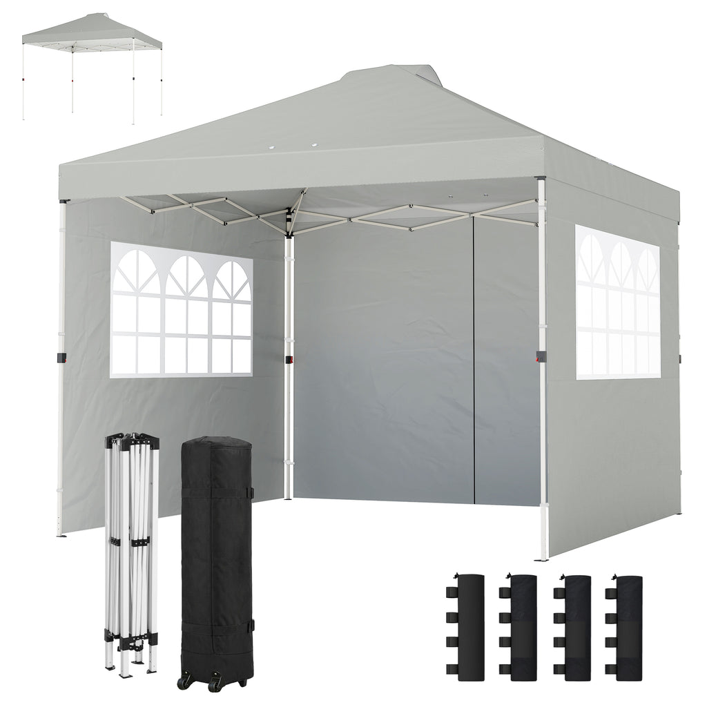 Pavillon ca. 3x3 m Wasserdicht Höhenverstellbar Pop-up Faltpavillon mit 3 Seitenwänden Fenster Lüftung, UV 50+ Hellgrau