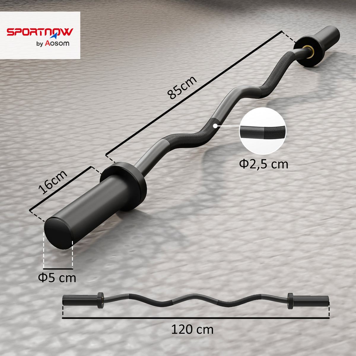 4ft Olympic EZ Curl Bar, Barbell Bar for 2" Weight Plates with Non-Slip Hand Grip 120cm