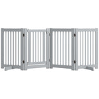Freistehendes Hundegitter, 4 Paneele, flexibel, Kiefernholz, 204L x 36B x 75H cm, Hellgrau
