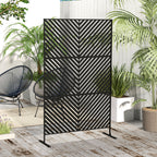 6.5FT Decorative Outdoor Divider, Metal Privacy Screen with Stand, Triangle Style, Black