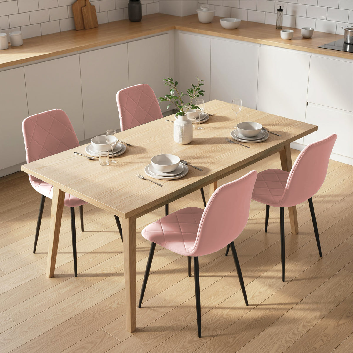 Esszimmerstühle 4er Set Küchenstuhl mit Rückenlehne, Samtoptik, Sessel 45 x 54 x 87 cm Rosa