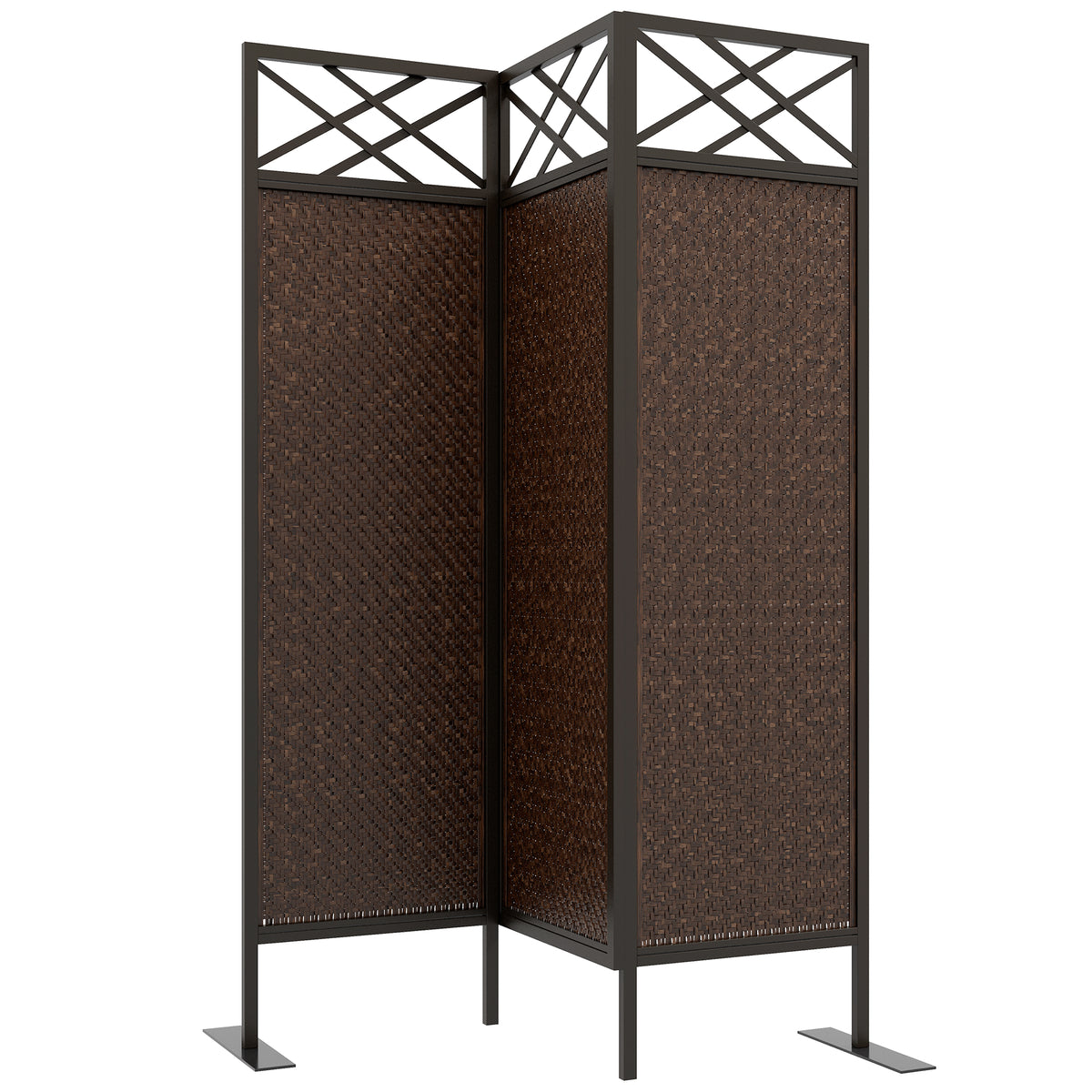 Raumteiler Paravant, Vintage-Design, 3-teilig, 148 cm x 33cm x 181 cm, Braun + Schwarz