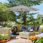 3(m) Garden Parasol, Pulley Operated Patio Umbrella, Wooden Parasol, Table Market Umbrella with Rope Pulley Mechanism and 8 Ribs, Grey