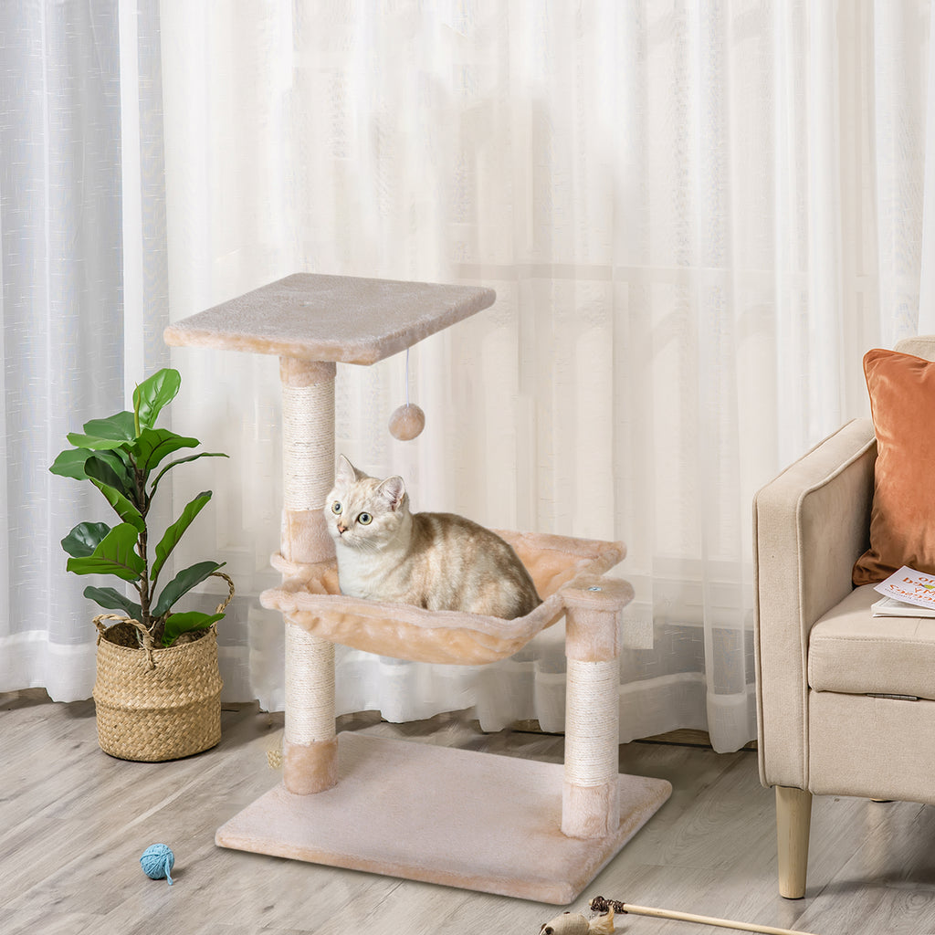 Cat Scratch Post with Bed Cat Tree for Indoor Cats Sisal Scratching Posts Hammock Kitty Activity Centre Beige
