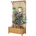 Raised Bed with Drainage Holes, Wood Planter with Trellis for Climbing Plants to Grow Vegetables, Flowers, Yellow
