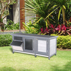  Hasenstall Winterfest Kaninchenstall aus Holz 112x50x54 cm Kaninchenkäfig mit Bitumendach, 2 Türen, Metallgitter, Hasenkäfig für Kaninchen, Meerschweinchen Outdoor Grau+Schwarz