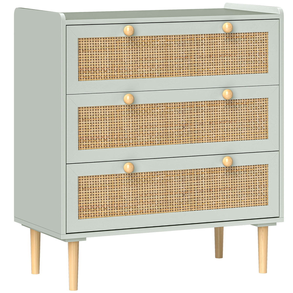 Schlafzimmer-Kommode mit 3 Schubladen, Rattan-Fronten, Kleiderkommode f¨¹r Flur, Eingangsbereich, MDF, Gr¨¹n