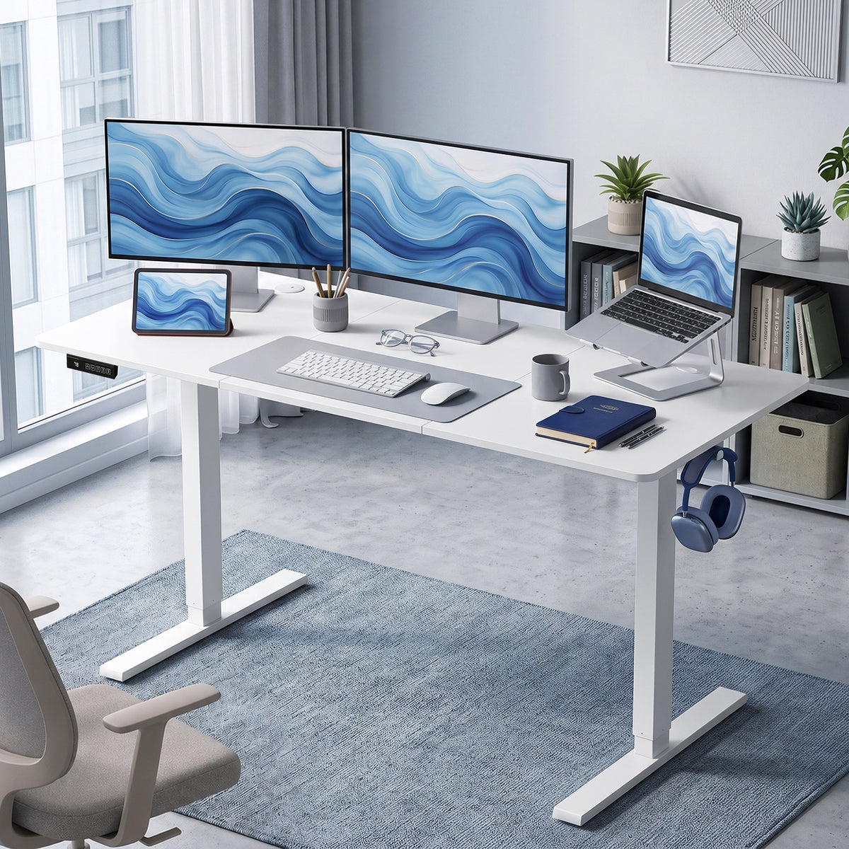 Höhenverstellbarer Schreibtisch Elektrisch 140 x 60 cm Weiß