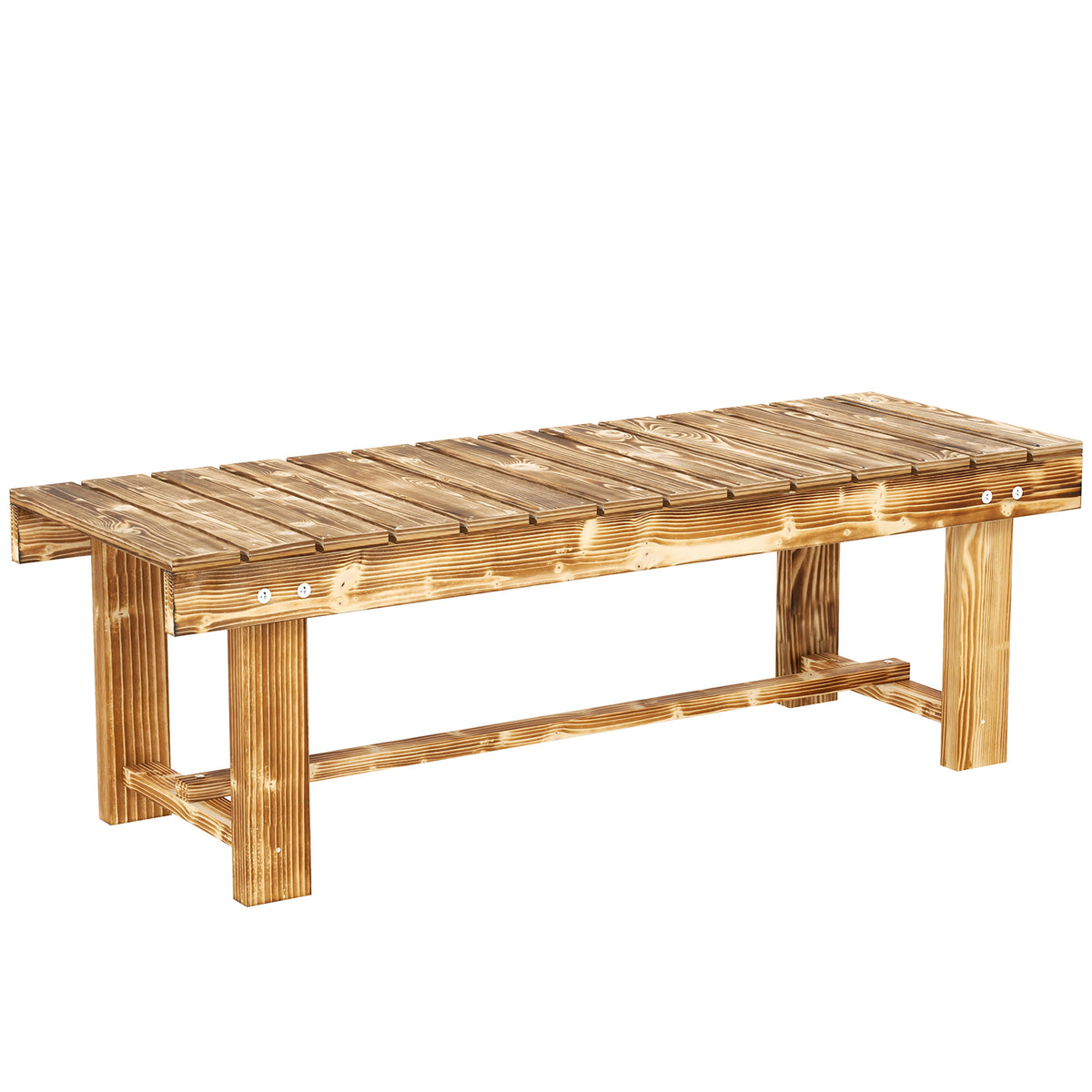 Wooden Garden Bench, 2 Seater Outdoor Bench, Fir Wood Backless Patio Loveseat with Slatted Seat for Park, 110 x 38 x 35 cm, 1 Piece, Carbonised