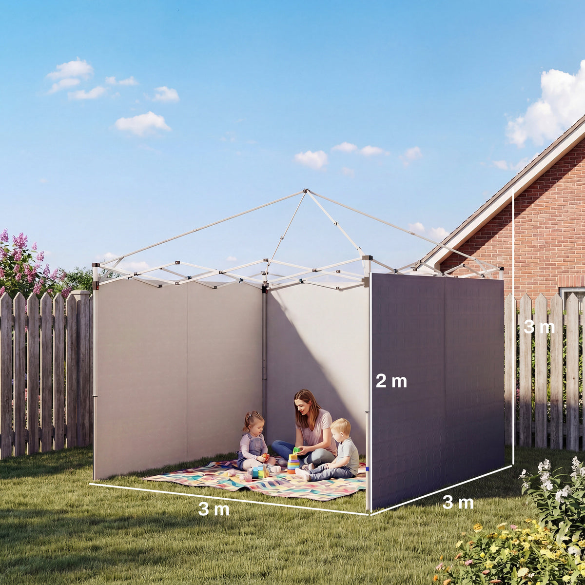3-teiliges Set Seitenteile mit Reißverschluss für 3 x 3 m Pavillon, Dunkelblau