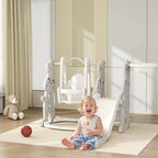 4-in-1 Spielset f¨¹r Kleinkinder, Rutsche, Schaukel, Kletterger¨¹st, Basketballkorb, Kunststoff, Hasendesign, Grau