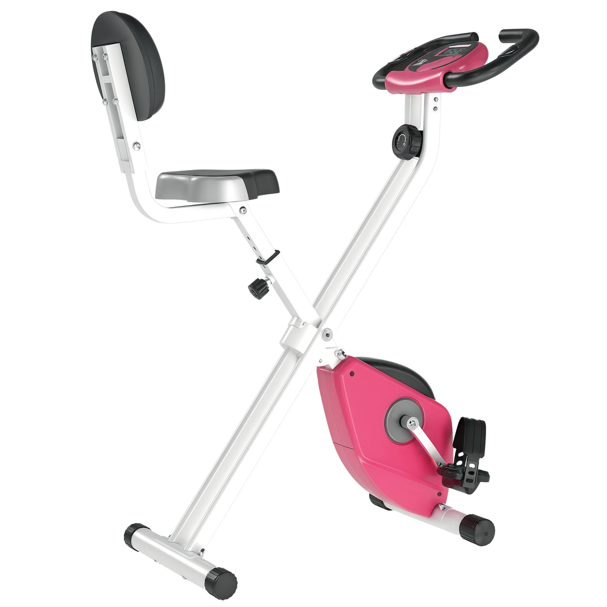 Heimtrainer Fahrradtrainer klappbar Magnetisch Hometrainer Fahrrad mit LCD Monitor, 8 stufig einstellbarem Magnetwiderstand Räder, Leise Platzsparend Fitnessbikes für Zuhause Rosa+Weiß