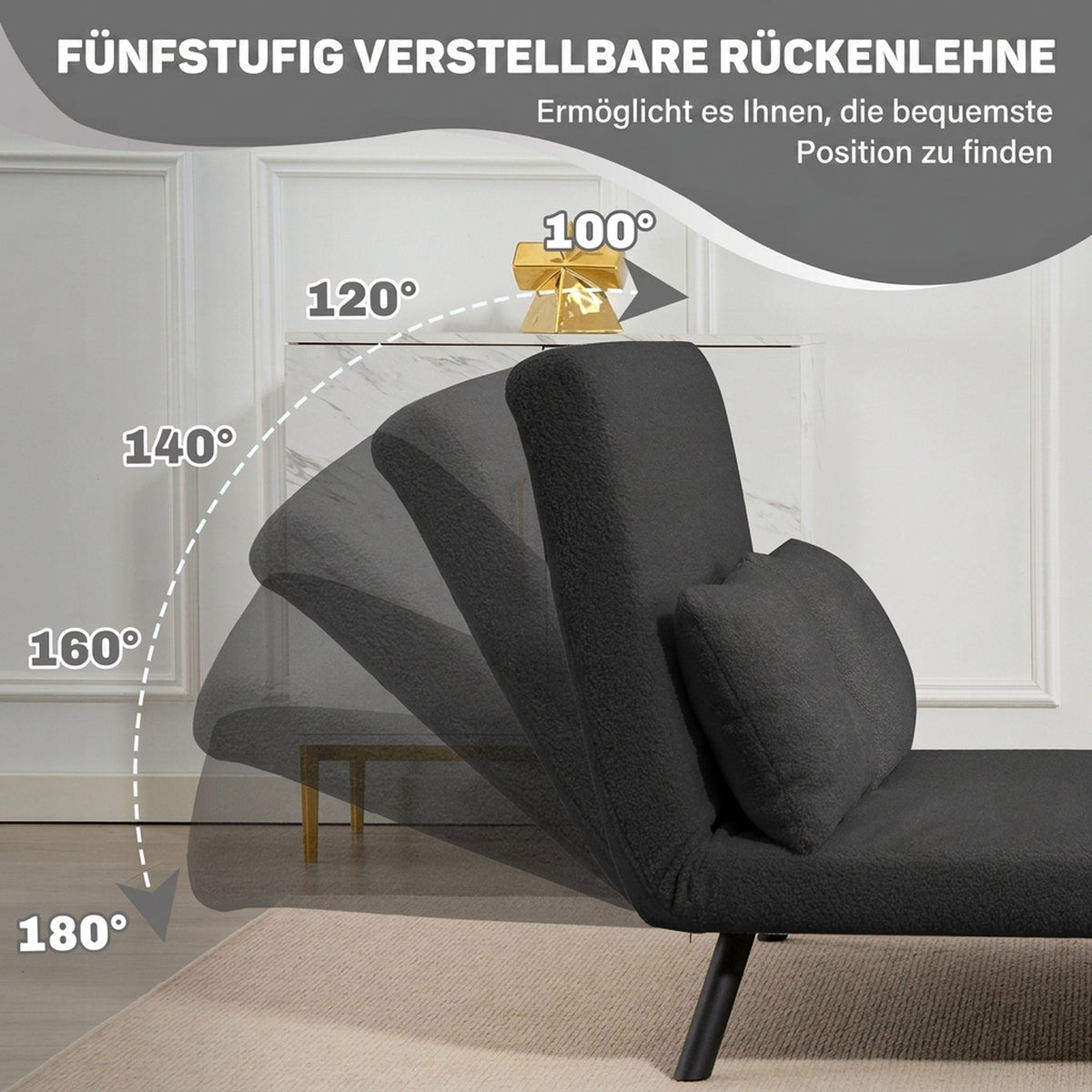 Schlafsofa 2er-Sofa mit Schlaffunktion, inkl. 2 Kissen, Sherpa-Optik, Natur + Dunkelgrau + Schwarz