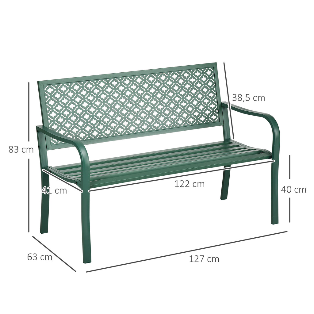 Gartenbank aus Metall, 2-Sitzer, wetterbeständig, 127 cm x 63 cm x 83 cm, Grün