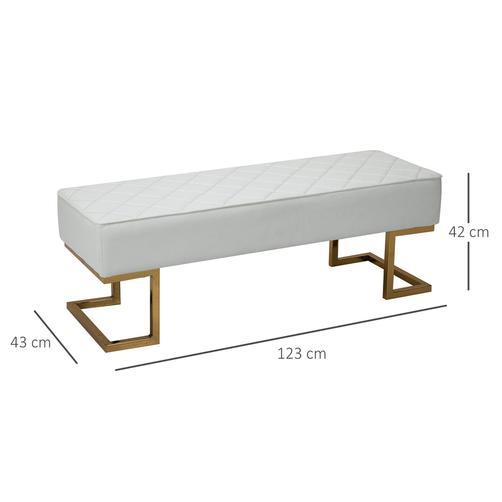 Sitzbank f¨¹r Schlafzimmer Truhenbank Bettbank Wohnzimmer Kunstleder Metall Wei?+Gold 120 x 43 x 42 cm