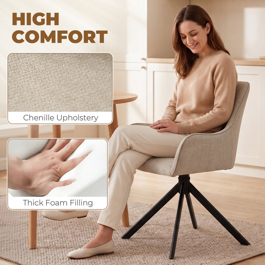 Esszimmerstühle 2er-Set, Drehbarer Küchenstuhl mit Armlehnen, Metallrahmen für Wohnzimmer, Esszimmer, Beige
