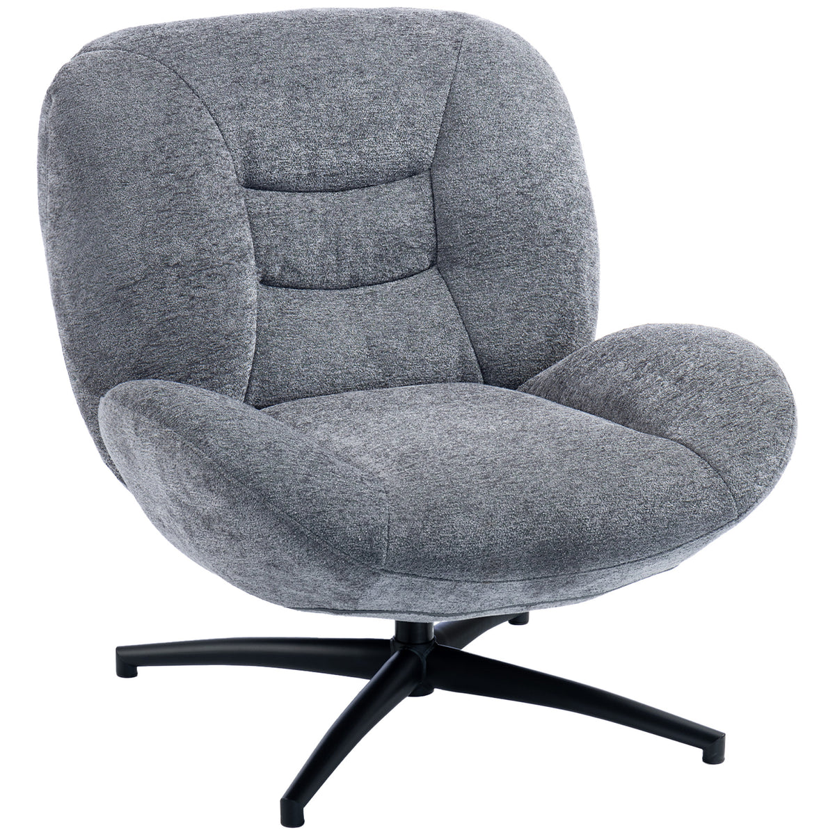 Sessel Wohnzimmer Drehbar Loungesessel mit Breiter Sitzfläche, Integrierter Armlehne, Chenille-Optik, Dunkelgrau