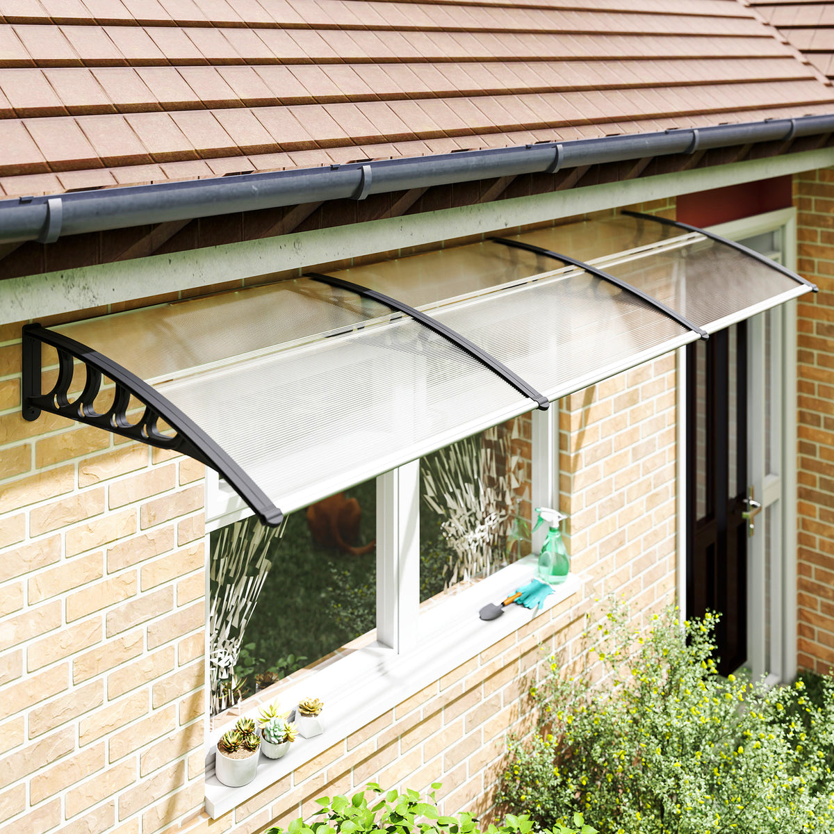 Front Door Canopy, Outdoor Awning, Rain Shelter, 303 x 96cm , Clear