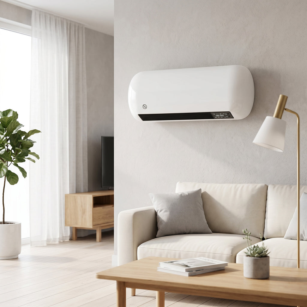Wand Heizlüfter 2000W Keramik Wandheizgerät mit Ventilator, 2 Leistungsstufen, LED-Display, Thermostat, Weiß