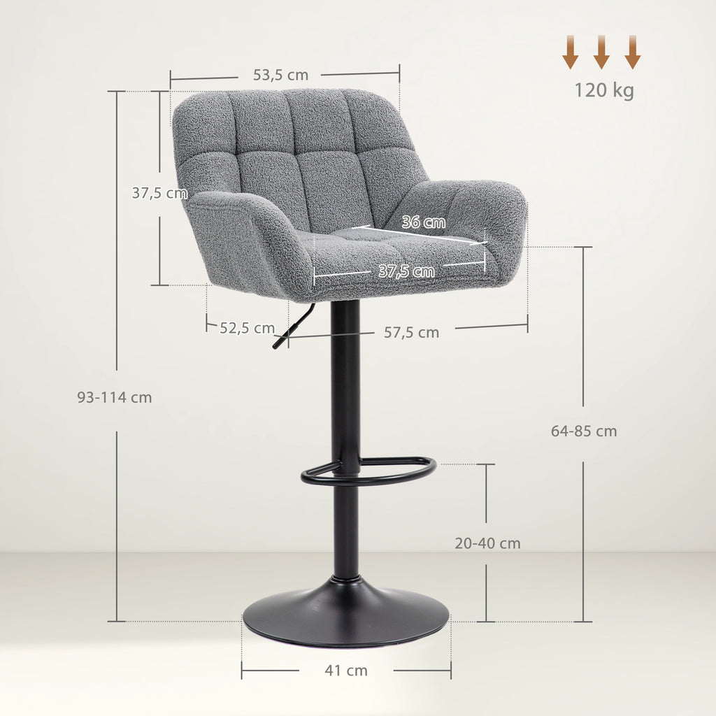 Barhocker 2er-Set Retro-Design höhenverstellbar Fleece-Optik Grau + Schwarz