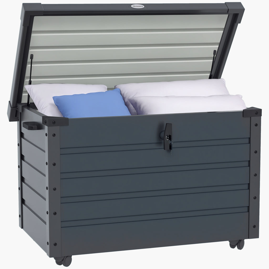 Outdoor Aufbewahrungsbox Gartenbox Kissenbox, wetterbest?ndig, 4 Rollen, 100 cm x 62 cm x 65 cm, Dunkelgrau