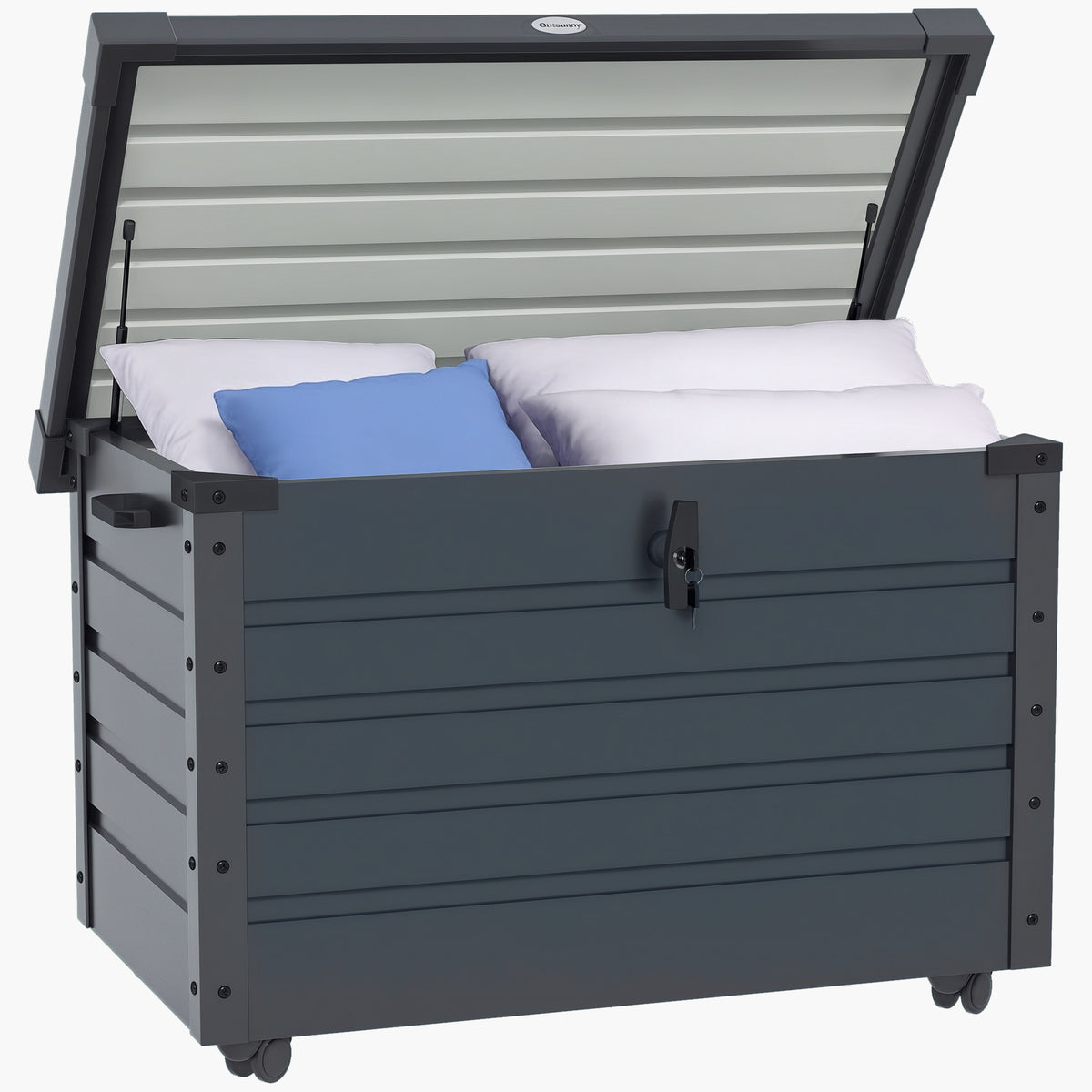 Outdoor Aufbewahrungsbox Gartenbox Kissenbox, wetterbest?ndig, 4 Rollen, 100 cm x 62 cm x 65 cm, Dunkelgrau
