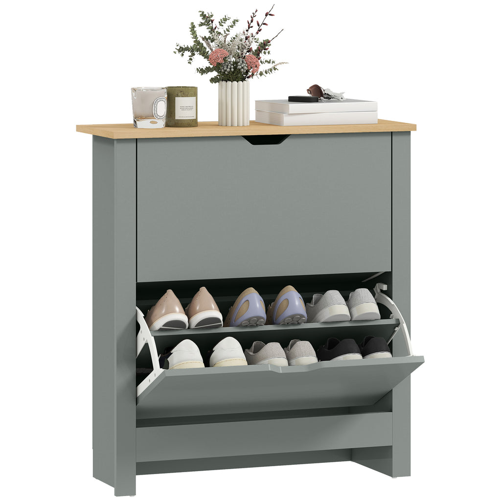 Schuhschrank mit 2 Klappfächern, verstellbar Trennwand für 8-12 Paar Schuhe, 72 x 26 x 80 cm, Hellgrau