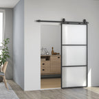 Schiebet¨¹r mit Milchglas, Schienensystem, Montagesatz, Soft-Close-Mechanismus, leichter Zusammenbau, Stahl, Schwarz