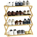 Four-Tier Folding Bamboo Shoe Rack - Natural Finish