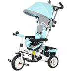 6 in 1 Kids Trike Push Bike w/ Push Handle, Canopy, 5-point Seat Belt, Storage, Footrest, Brake, for 1-5 Years, Green