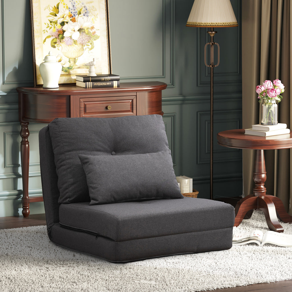 Bodensessel Klappmatratze Schlafmatte, 2-in-1-Design, abnehmbares Kissen, 60 x 80 x 56 cm, Dunkelgrau