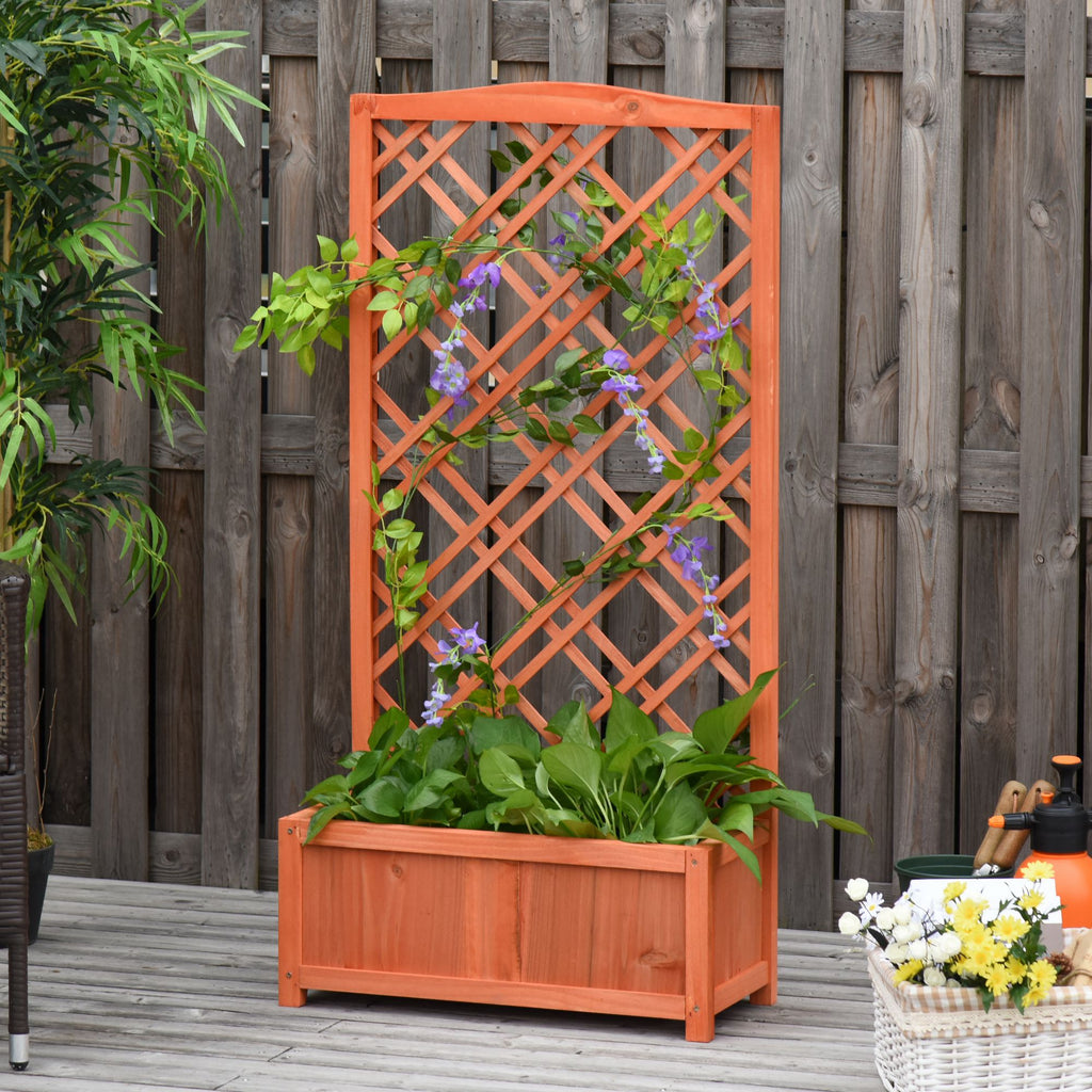 Garden Planter with Trellis, Wooden Raised Bed for Garden with Lattice Trellis for Vegetables, Herbs and Flowers, Brown