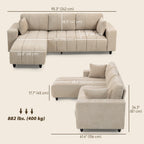 Ecksofa, Chaiselongue Umkehrbar, Kissen, 242 x 156 x 87 cm, Beige