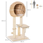 Cat Tree for Indoor Cats 100cm Kitten Climbing Tower Activity Center with Sisal Scratching Post Condo Perch Hanging Balls Teasing Rope Toy Cushion