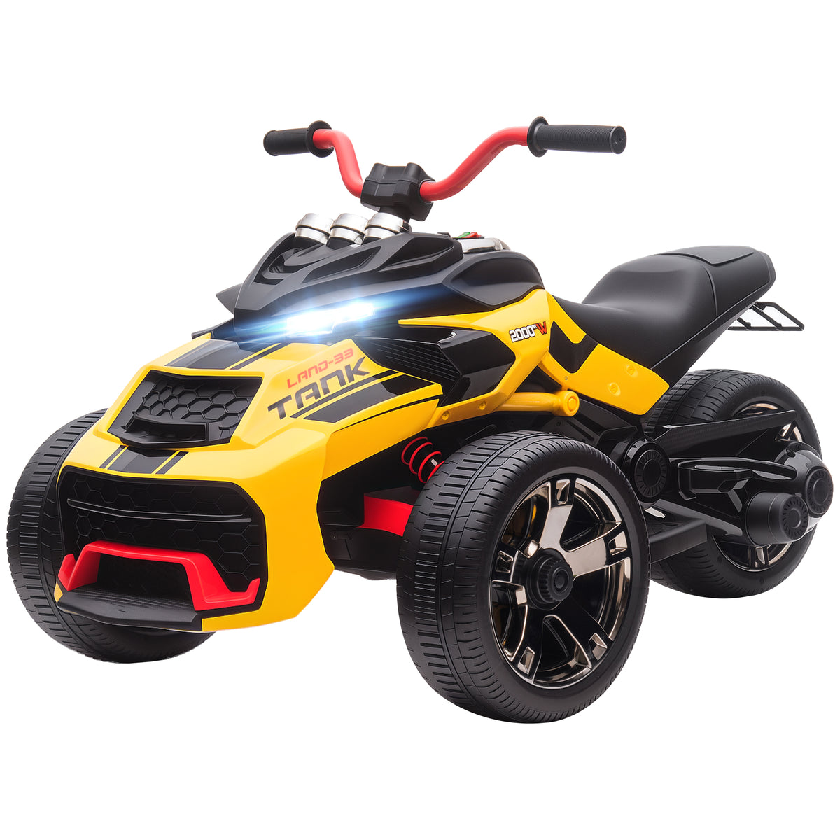 Elektrisches Kinderfahrzeug, Reverse-Dreirad-Design, Batteriebetrieb, MP3-Player, Hupe, 2 Geschwindigkeiten, LED-Lichter, 3-8 Jahre, Gelb