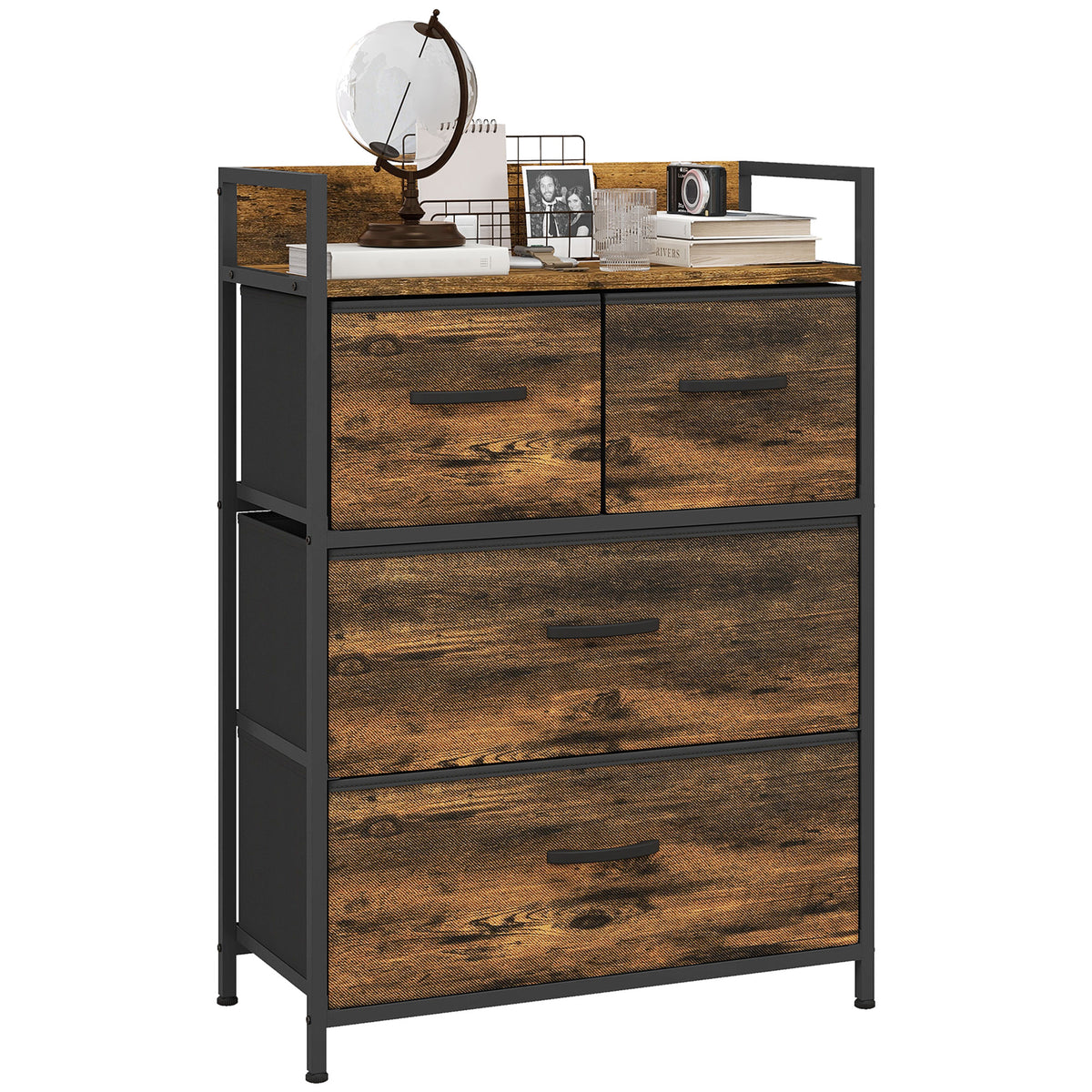Rustic Chest of Four Fabric Drawers - Rustic Brown