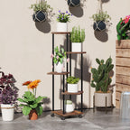 Blumenst?nder mit 5 Ebenen, 5-stufiger Pflanzenst?nder, versetztes Design, leicht zu verschieben, Holz, Stahl