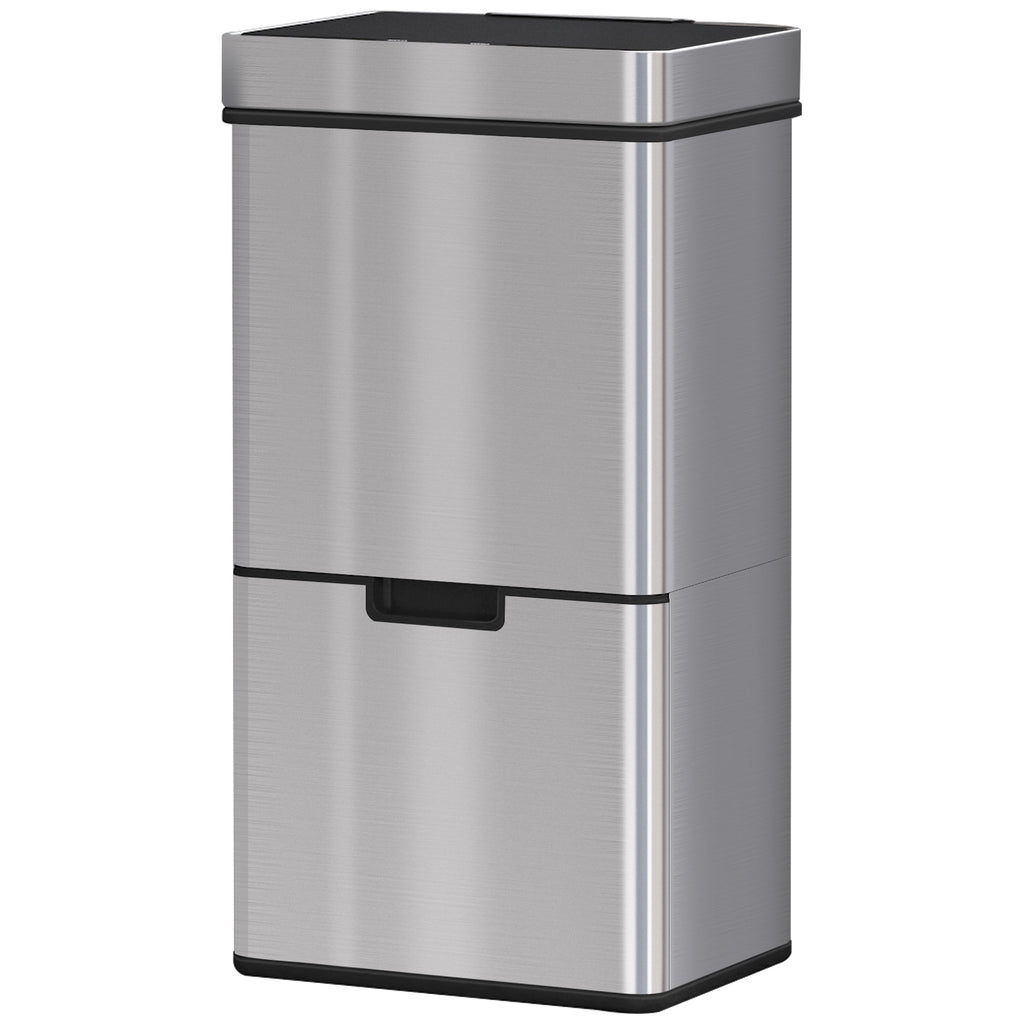  72L Recycling Sensor Bin Stainless Steel 3 Compartments For Both Wet/Dry Waste w/Removable Lid  Kitchen Home