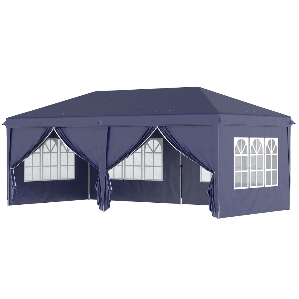 Faltpavillon 6 x 3 m, abnehmbare Seitenw?nde, gro?e Fenster, Rei?verschlusst¨¹ren, Stahlrahmen, Blau