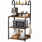 4-Tier Baker's Rack, Microwave Stand with 4 Hooks, Kitchen Storage Unit for Spices, Pots and Pans, Rustic Brown