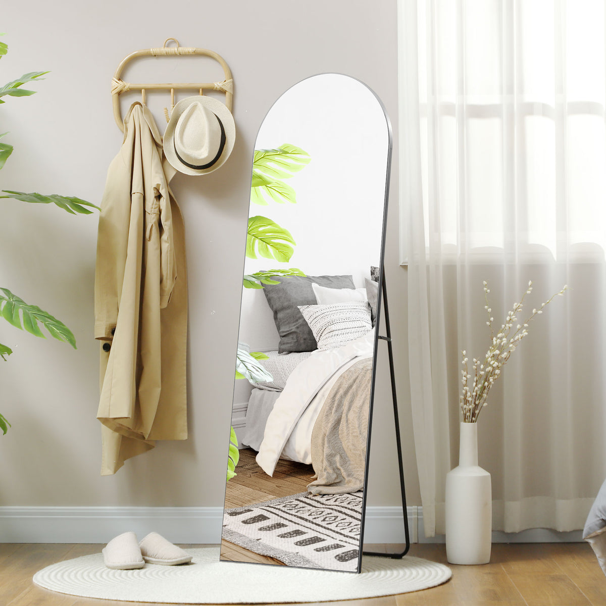 150cm Arched Full Length Mirror - Black
