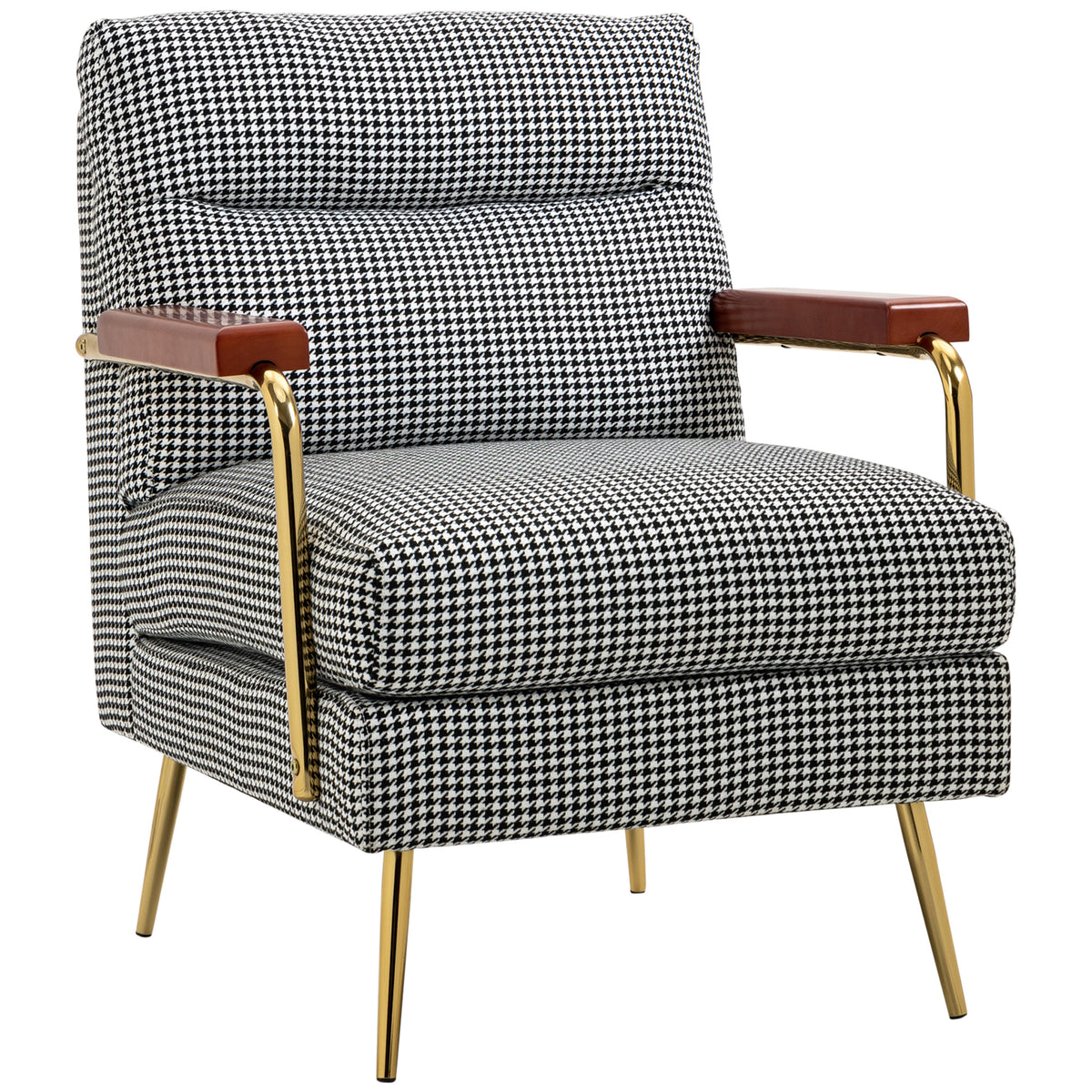 Sessel im Retrodesign, Akzentsessel, Hahnentrittmuster, Holzemelente, Federkern, Schwarz + Weiß